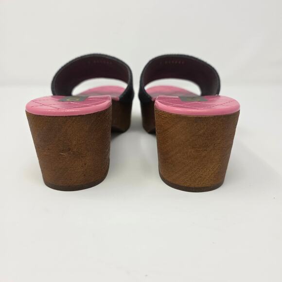 Chanel CC Logo Platform Slides Mules Pink Navy Blue Canvas Sandals IT 39 US 8.5 - Picture 7 of 10